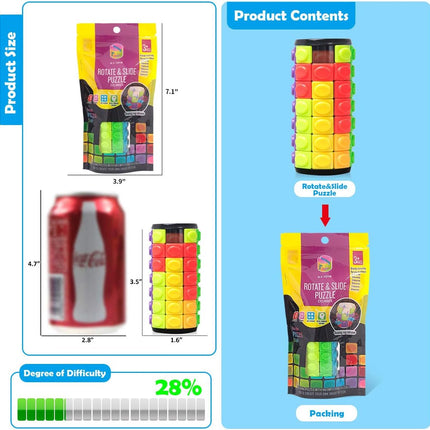 Rotate & Slide Puzzle Fidget Toy 8 Color Brain Teaser for Kids & Adults