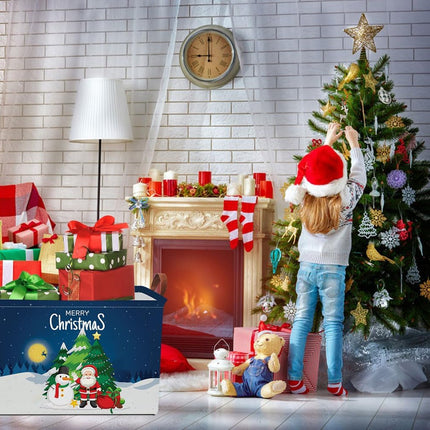 Blue Christmas Storage Basket – Rectangular Bin with Handles for Home & Gifts