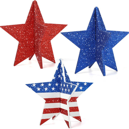 6 Inch Patriotic Wooden Star Decor Red White Blue Labor Day Table Decoration