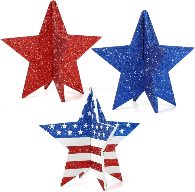 6 Inch Patriotic Wooden Star Decor Red White Blue Labor Day Table Decoration