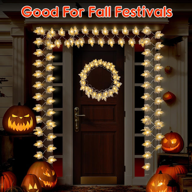 Autumn Fall Leaf Garland – 2 Pack, 20ft, 40 LED, Battery-Operated Indoor & Outdoor Decor