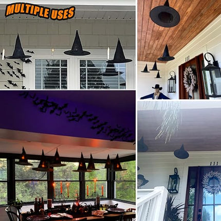 Halloween Floating Witch Hats with Tea Lights, DIY Light-Up Hats & 3D Bat Decor