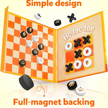 Magnetic Travel Chess Game Set with Checkers and Tic Tac Toe Family Fun