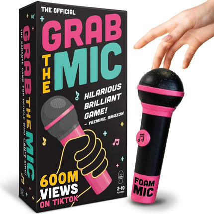 Grab The Mic Family Karaoke Board Game with Foam Mic Ages 8+ 2-10 Players