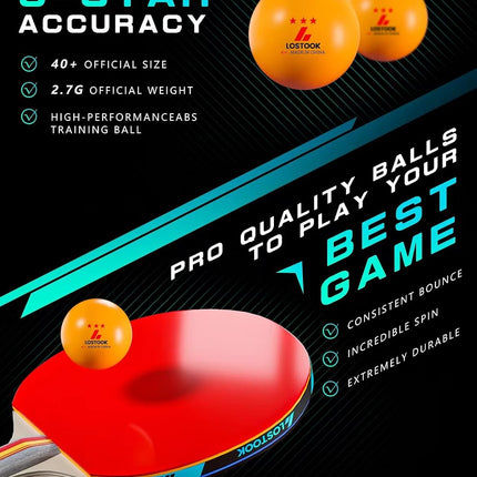 Lostook Table Tennis Paddles Set with 3-Star Balls & Oxford Carry Case, 2 Rackets