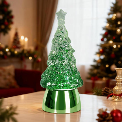 Christmas Mini Snow Globe Green Tree Lighted Water Lantern Xmas Decor Gift