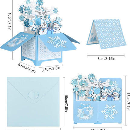 Christmas Pop Up Card – Blue Snowflake & Snowman Winter Holiday Greeting