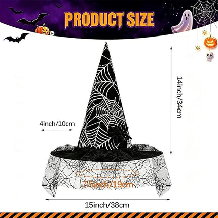 Foldable Lace Witch Hat with Spider Web Veil, Halloween Costume & Party Accessory