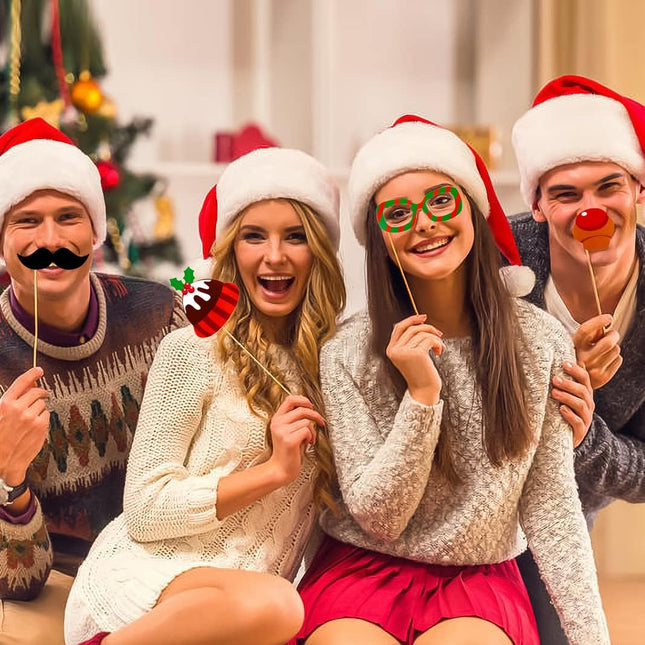 32PCS Christmas Photo Booth Props – Fun Holiday Selfie Props for Kids & Adults
