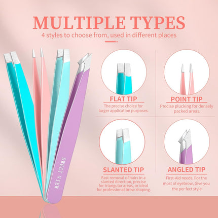 7PCS Tweezers Kit for Women Eyebrow Scissors Razor Spoolie Facial Hair Plucker