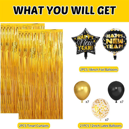 Happy New Year 2026 Party Supplies Kit – Banner, Foil & Latex Balloons