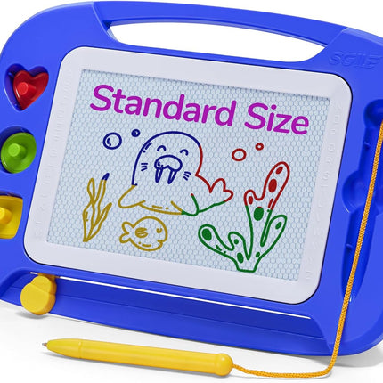Magnetic Drawing Board for Toddlers with 3 Stamps Educational Toy Blue