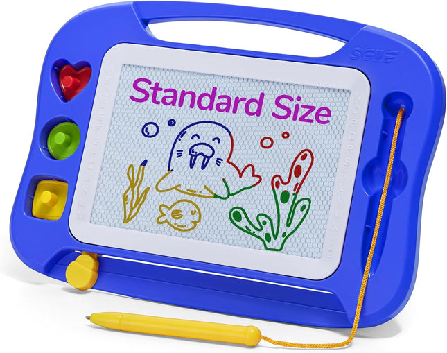 Magnetic Drawing Board for Toddlers with 3 Stamps Educational Toy Blue