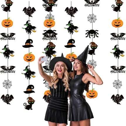 9-Piece Halloween Hanging Garland Set, Ghost Pumpkin Witch Bat Banners & Streamers