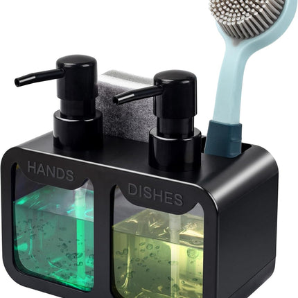 Kitchen Soap Dispenser Set with Sponge Caddy, Brush Holder 4-in-1 Organizer
