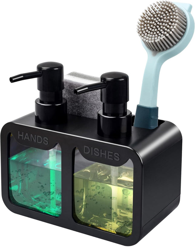 Kitchen Soap Dispenser Set with Sponge Caddy, Brush Holder 4-in-1 Organizer