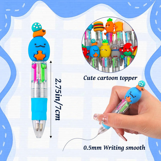 20Pcs Mini Multicolor 4-in-1 Pens – Cute Kawaii Ballpoint Pens for Kids & Teachers