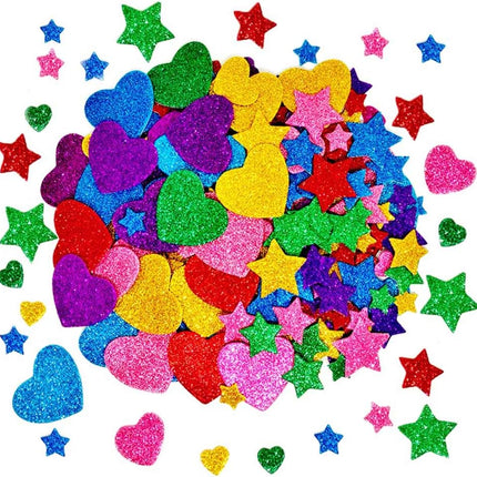 260Pcs Glitter Foam Stickers, Self-Adhesive Stars & Hearts, Kids Craft Supplies