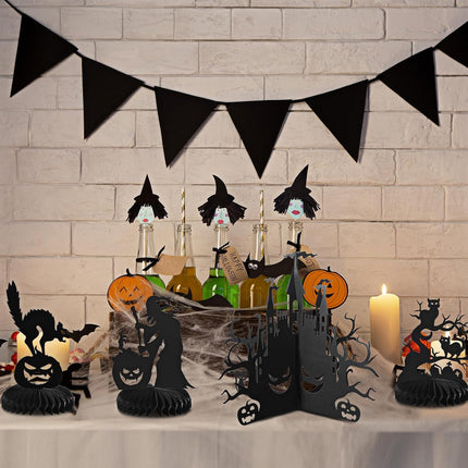 9-Piece Halloween Honeycomb Centerpieces, Skull Ghost Pumpkin Witch Bat Party Decor