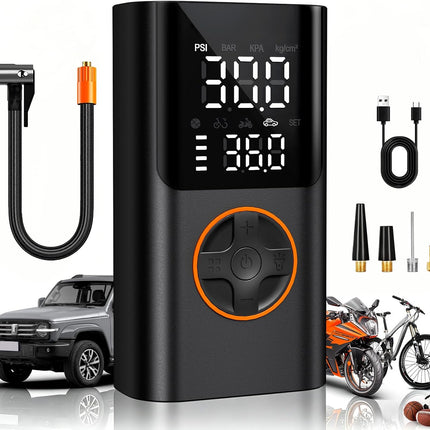 150PSI Portable Tire Inflator, Cordless Air Compressor with Digital Gauge & LED Light