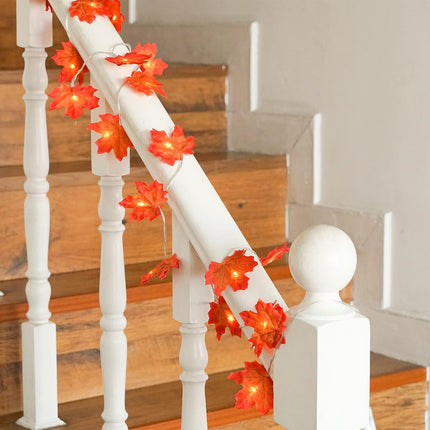 JamBer 7.4ft Fall Garland Lights – Waterproof 20 LED Maple Leaf Lights for Holiday Decor
