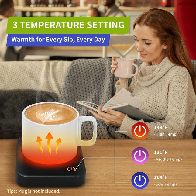 Coffee Mug Warmer – Desk, 3 Temp Settings, Auto Shut-Off, Smart Safety Alert