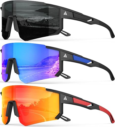 Polarized Sports Sunglasses for Men & Women, UV400 Wrap Around Cycling Running Shades