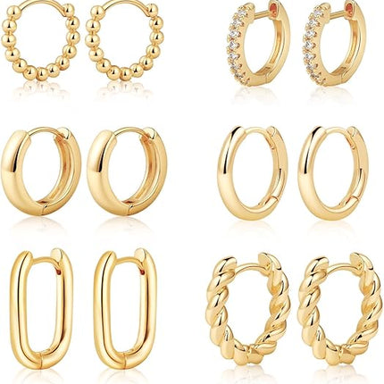Gold/Silver Chunky Hoop Earrings Set – 14K Plated Twisted Huggie, Hypoallergenic
