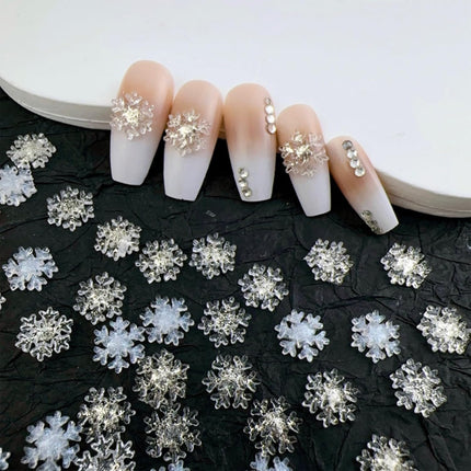 100pcs Snowflake Nail Art Charms – Iridescent Christmas Nail Decorations