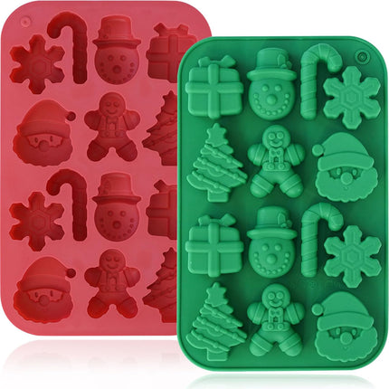 2PCS Christmas Silicone Chocolate Molds, 3D Snowflake, Cane, Snowman & Xmas Tree Shapes