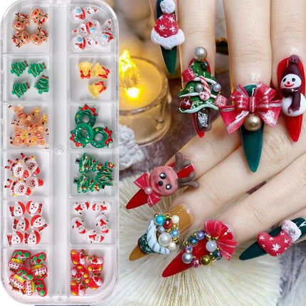 50PCS Christmas Nail Charms | Mini Snowman, Xmas Tree & Santa 3D Gems