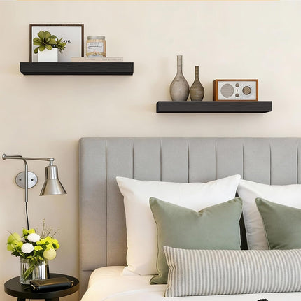 Wall Floating Shelves 15.7" Black, Set of 2 – Bedroom, Bathroom, Kitchen