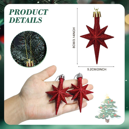 16PCS Red Bethlehem Star Ornaments – 3.14"x2" Xmas Tree Hanging Decor