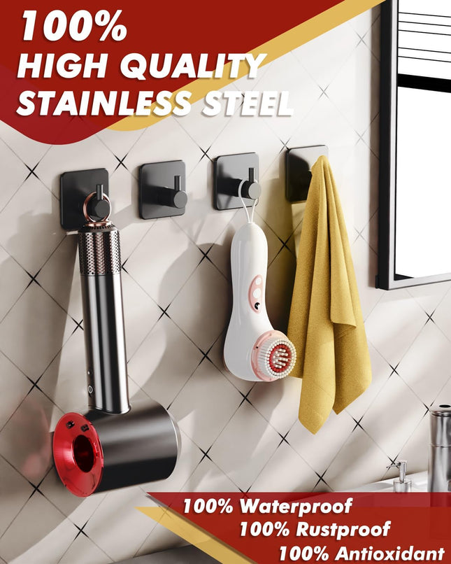 5 Pack Heavy Duty Adhesive Wall Hooks 22lb Stainless Steel Waterproof Bathroom