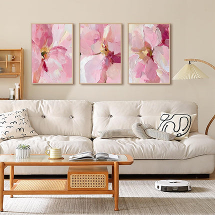 Set of 3 Pink Floral Canvas Wall Art Prints Blush Peony Botanical Decor 12x16 Inch