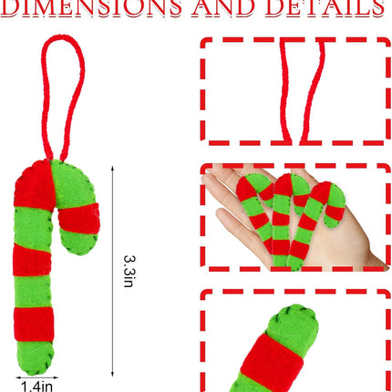 12-Pcs Candy Cane Felt Ornaments: Red & Green Christmas Hanging Decor