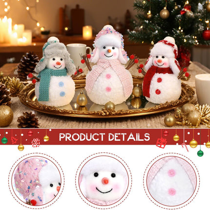 3 Christmas Snowmen Plush Decorations Farmhouse Style Tiered Tray Tree Décor for Christmas