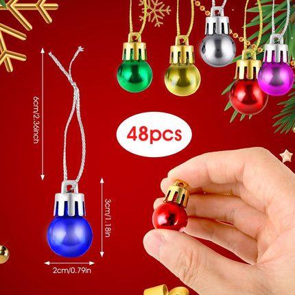 48PCS Mini Christmas Balls – 0.79" Colorful Tree Ornaments for Holiday