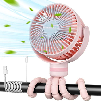 8000mAh Portable Stroller Fan USB Rechargeable 4 Speed Cooling Fan with LED Light, Black, Blue, Forest Green, Pink & Purple