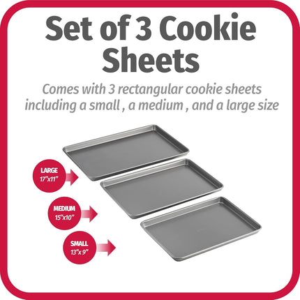 3-Pack Nonstick Baking Sheet Set – Small, Medium & Large, Gray