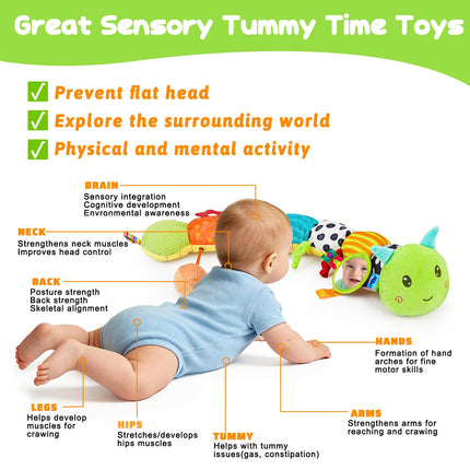 Baby Sensory Toys 0-6 Months, Musical Plush Caterpillar with Mirror & Rattle