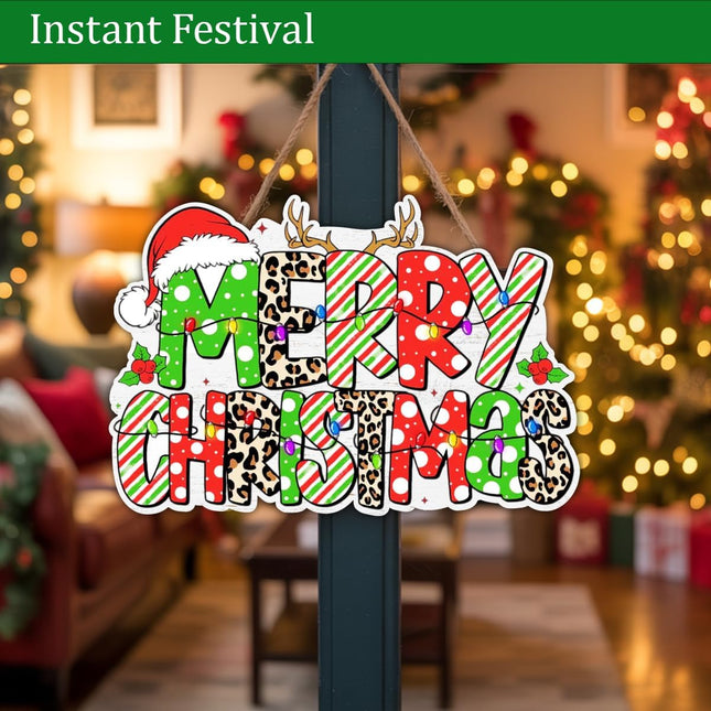 Merry Christmas Door Hanger – Winter Season Holiday Door Decoration Sign