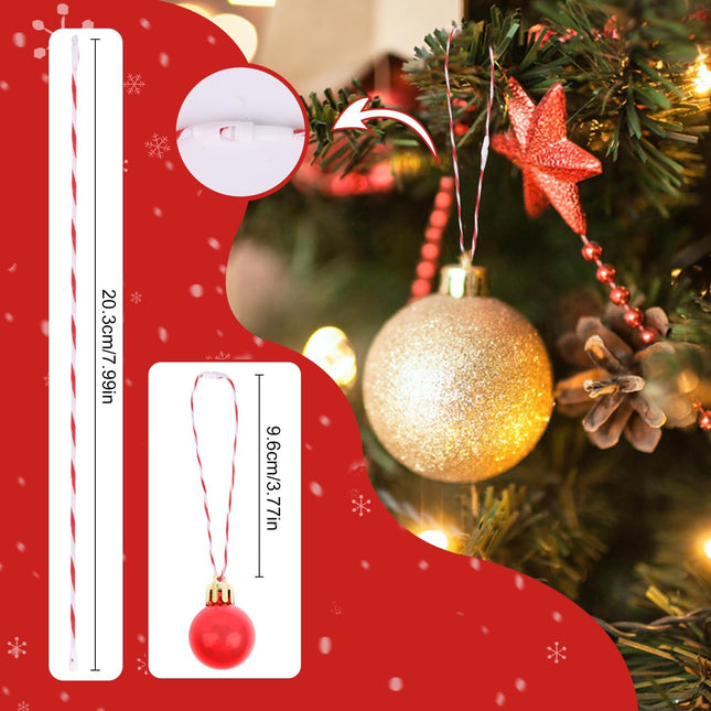 300PCS Red and White Christmas Ornament Ribbon Hangers with Snap Fasteners