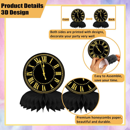 9-Piece Black & Gold New Year Eve Table Decorations – Party Centerpieces
