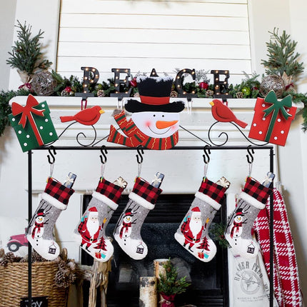 Christmas Stocking Holder – Freestanding Metal Stand with 5 Hooks & Decor