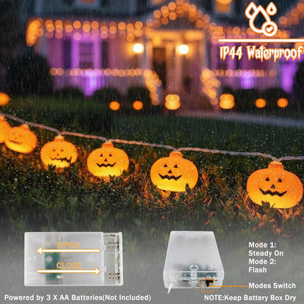Halloween Pumpkin String Lights, 20 LED 10ft Battery-Operated Jack-O-Lantern Decor