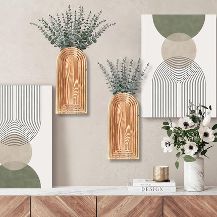 2 Pack Wooden Wall Vase Set, Brown Farmhouse Boho Decor for Entryway & Living Room