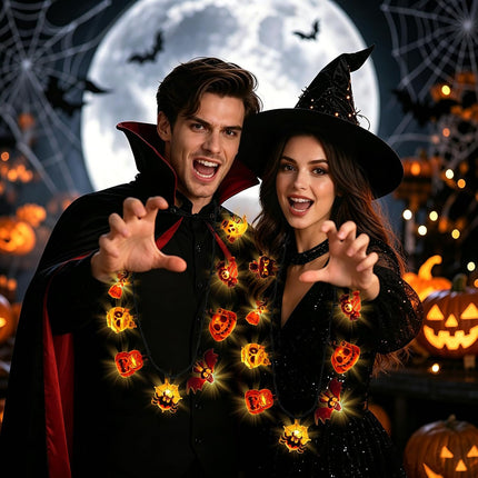 Halloween Light-Up Necklace with 9 LED Bulbs, 3 Flash Modes, Party Accessory