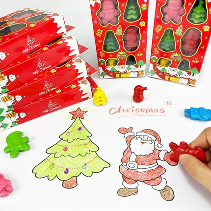 6-Pack Christmas Mini Crayons | Tree, Snowman & Santa Stocking Stuffers
