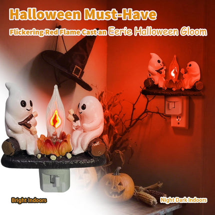 Ghost Campfire Night Light – Flickering Spooky Candle Plug-In Decor